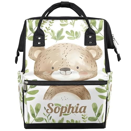 SPYORBKX Custom Baby Diaper Backpack for Boys Girls Nursing Baby Bag for Mom Dad Baby Stroller Bag Mommy Bag with Name Bear Diaper Bag