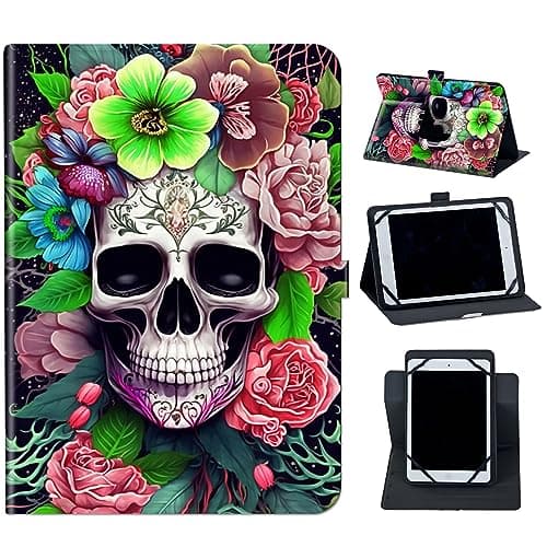 Case for Onn 8“ Tablet 2022 Gen 3 (Model:TBBLU100071483),Mxfdegf 360 Degree Rotating Stand and Magnetic Closure Case for Walmart Onn 8 Inch Tablet Gen 3 2022,Skull Pink Rose Flower