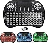 Mini Wireless Keyboard with Touchpad Mouse, RGB LED Backlit Handheld Remote Control for Smart TVs, TV Boxes, PC, Tablet, Gaming Consoles and More – Black