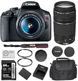 Canon EOS Rebel T7 DSLR Camera with 18-55mm Lens and EF 75-300mm f/4-5.6 III Lens Bundled with 64GB Memory Card + Camera Bag + 2 x UV Filters + Microfiber Cleaning Cloth (7 Items)