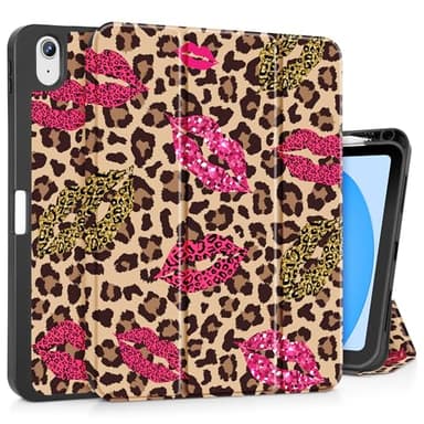 Tuiklol Case for iPad Air 11 inch 2026 M4/Air 11 inch 2025 M3/Air 11 inch 2024 M2/iPad Air 10.9 inch 2022 2020 with Pencil Holder,Slim Protective Trifold Stand Tablet Cover, Leopard & Mouth