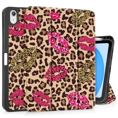 Tuiklol Case for iPad Air 11 inch 2026 M4/Air 11 inch 2025 M3/Air 11 inch 2024 M2/iPad Air 10.9 inch 2022 2020 with Pencil Holder,Slim Protective Trifold Stand Tablet Cover, Leopard & Mouth