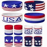 SHANGXING American Flag Sports Headband & Wristband Set - 4 Styles Striped Sweatbands for Basketball, Football, Running, Gym & Exercise - 1 Headband, 2 Wristbands