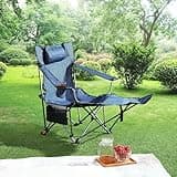 GENTERUN 3-Position Reclining Camping Chair with Footrest, Heavy-Duty Steel Frame Folding Outdoor Chair with Cup Holder & Side Pocket, Portable for Beach Lawn Picnic Fishing, Dark Blue