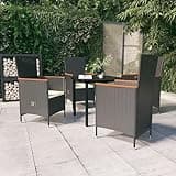 HGNFREF Black PE Rattan Outdoor Dining Set with Square Table and 4 Chairs, Adjustable Armrests, Removable Cushions, Powder-Coated Steel Frame