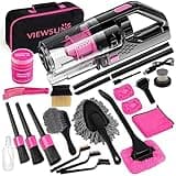 Viewsun Car Vacuum Cordless Rechargeable, 8000PA High Power Handheld Vacuum Cleaner with 17PCS Car Cleaning Kit, Pink Auto Accessories for Women Gift