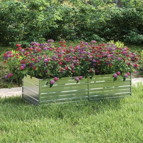 VIHHQGC Silver Galvanized Steel Raised Garden Bed Large Rectangular Planter for Flowers Herbs Veggies 4 Pieces Outdoor Modern Design Durable Material