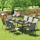 PIZZELLO Outdoor Dining Sets for 8, 83" Rectangular Dining Table with 8 Textilene Chairs, 9 Piece Patio Table and Chairs Set with Umbrella Hole for Patio, Garden, Backyard and Poolside (Grey)