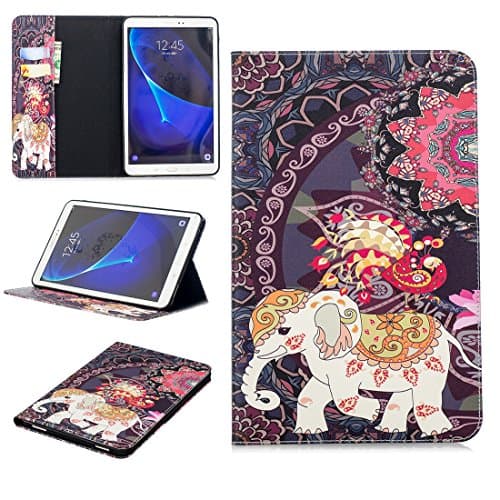 Lwaisy Galaxy Tab A 10.1 Case, Slim Fit Premium PU Leather Folio Stand Protective Cover with Card Slots for Samsung Galaxy Tab A 10.1 Inch SM-T580, Flower Elephant