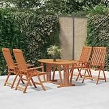LPERTGFHU 4 Pack Folding Patio Chairs, Reclining Garden Armchairs with Adjustable Backrest, Outdoor Eucalyptus Wood Furniture for Lawn Deck Backyard, Brown