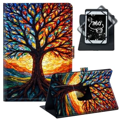 BREIDMKFM Universal Tablet Case 9-10.5 Inch,360 Rotating Stand Protective PU Leather Folio for 10/10.1 Inch Android Tablet,Fit for Fire HD 10/Samsung Tab A 10.1/iPad 9.7,Colorful Tree