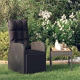 KHNLGFR Poly Rattan Reclining Patio Armchair with Adjustable Backrest and Footrest, Black Outdoor Chair with Thick Cushion, Easy Assembly