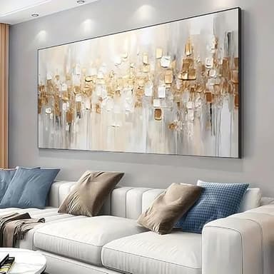 AOXUBI Canvas Featuring Abstract Golden Art - Bohemian Modern Oil Painting Print with White And Golden Accents, Large Wall Decor 86x193cm/34x76in