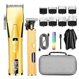 DAXXIN Hair Cutting Tool, 2PCS Hair Trimmer for Men Shaver Professional Hair Clipper Haircuter Men's Barber Beard Trimmer Rechargeable Hair Cutting Machine(Gold)