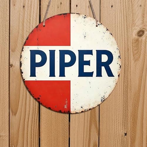 Piper Aircraft Tribute Sign – Vintage Red & White Aviation Decor with Bold Blue Typography – Rustic Wall Art for Flight Lounge, Aviation Bar or As A Pilot's Heritage Gift