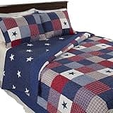 Lavish Home 3-Piece Caroline Patriotic Quilt Set - Americana Stars and Plaid Patchwork Bedding - Full/Queen Bed Spread with 2 Pillow Shams