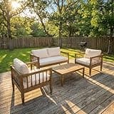 SONDERVIBE 4-Piece Patio Furniture Set, Outdoor Furniture with Coffee Table, Patio Conversation Set Deep Seating with Thick Cushion for Backyard Porch Balcony,Light Brown