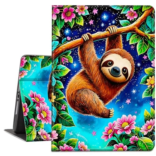 TSNJTBDL Case for 10.1" All-New Kindle Fire HD 10 Tablet (13th/11th Generation 2023/2021 Release) - PU Leather Auto Sleep/Wake, Slim Lightweight Protective Cover – Starry Sloth Hanging