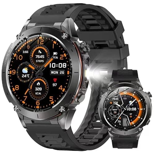 Military Smart Watch for Men with GPS&Compass, 1.43" HD Tactical Smartwatch, 3ATM Waterproof Fitness Watch, Bluetooth Call, HR&SPO2 Monitor, 170+ Sports Modes, Rugged GPS Watch for Android iOS (Black)