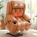 Fabric Electric Lift Recliner Chair Elderly Ergonomic Recliner Sofa with Massage and Heated Assist Lift 2 Side Pockets Cup Holders USB Ports Single Seat for Living Room