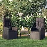 KHNLGFR Poly Rattan Reclining Armchair 2 Pack with Cushions, Black Outdoor Patio Chairs with Powder-Coated Steel Frame, Easy Assembly Garden Seating