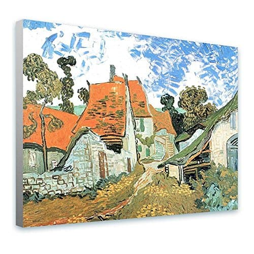 Alonline Art - Village Street in Auvers Vincent Van Gogh Framed Stretched Canvas (100% Cotton) Gallery Wrapped - Ready to Hang | 39"x29" - 98x74cm | Framed Wall Decor for Living Room for Home Decor