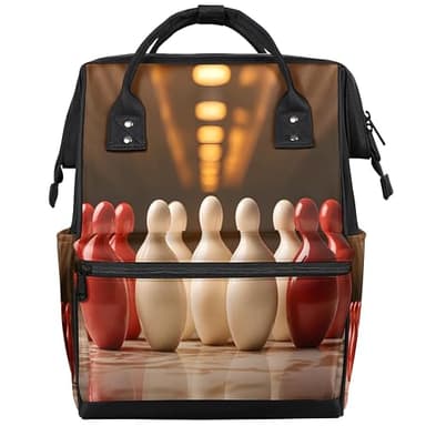 Obtravar Bowling Ball Theme Diaper Bag Backpack Waterproof Travel Portable Mommy Bag Large Capacity Multifunction Nappy Bags with Stroller Straps