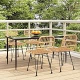 KLGBNCVE 5 Piece PE Rattan Patio Dining Set with Steel Frame and Tempered Glass Tabletop