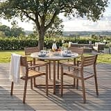5-Piece Outdoor Dining Set with 4 Acacia Wood Chairs,47.2" Round Dining Table with Slatted Design, Ideal for Patios, Gardens, Poolsides, and Lawn Areas & Indoor
