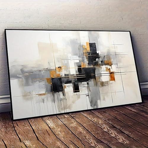 AOXUBI Modern Abstract Color Block Canvas Art Black, White, and Golden for Living Room and Bedroom Wall Decor, Canvas Wall Art(70x108cm/28x43in/Unframed)