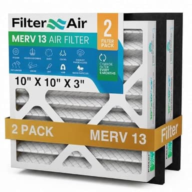 Filter X Air-10x10x3 MERV 13 Pleated Air filters with Black Sealing Gasket (2pcs), Replacement-Compatible with Zephyr VGF Series Whole House Return Grille Filter Home Air Filter 10”x10”x3”