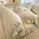 QHEVLXQI Queen Comforter Set, French Retro Style Cotton Bedding Four-Piece Princess Style New Cotton Bed Lace Quilt Cover(Color 2,King Size)