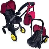 Baby Doll Car Seat Stroller Combo – Convertible 2 in 1 Doll Stroller and Car Seat for Kids – Fits Up to 20” Dolls – Play Toy Baby Stroller with Adjustable Handle for Girls Toddlers All Ages (Maroon)