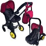 Baby Doll Car Seat Stroller Combo – Convertible 2 in 1 Doll Stroller and Car Seat for Kids – Fits Up to 20” Dolls – Play Toy Baby Stroller with Adjustable Handle for Girls Toddlers All Ages (Maroon)