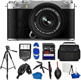 FUJIFILM X-M5 Mirrorless Camera with XC 15-45mm f/3.5-5.6 Lens | Silver Bundle with 128GB Card, Tripod, Flash, Grip, Bag, Strap, HDMI, Card Reader, Starter Kit & Many More