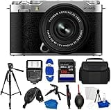 FUJIFILM X-M5 Mirrorless Camera with XC 15-45mm f/3.5-5.6 Lens | Silver Bundle with 128GB Card, Tripod, Flash, Grip, Bag, Strap, HDMI, Card Reader, Starter Kit & Many More