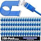Chapou 100 Pack Cat6a Patch Cables Bulk 3ft Slim Ethernet Cables, 10gbps High Speed, Snagless Flexible Cat6a Cable for Patch Panel, Switch, Router, Gold Plated Rj45