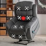 Dual Motor Large Electric Lift Recliner Chair Elderly Ergonomic Leisure Classic Single Sofa with Massage and Heated Side Pockets Cup Holders USB Ports for Living Room