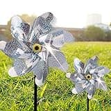 BATTIFE Reflective Pinwheels for Yard and Garden, Pre-Installed Sparkly Blind Birds Pin Wheel, Scare Birds & Animal Away Wind Spinner, 10 Pack (Silver)