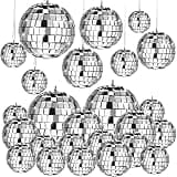MTLEE 20 Pcs Disco Balls Decorations Assorted Size Party Decor Disco Ball Ornaments Mirror Mini Large Hanging with Rope for Wedding Festival Stage Prop (Silver,2,2.4, 1.6, 1.2 Inch)
