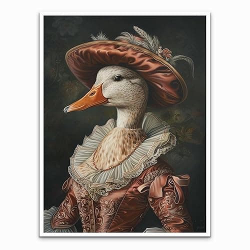 Vintage Animal Portrait Wall Art – Renaissance-Inspired Wildlife Poster, Retro Funny Animal Head with Human Body Canvas Print for Bedroom, Living Room, Bathroom Decor 16x24in Unframed