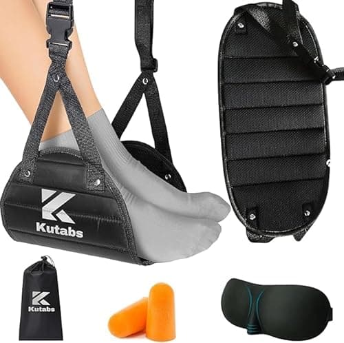 KUTABS Foot Hammock for Plane Travel- Airplane Foot Hammock and Plane Foot Rest - Ultimate Travel Accessories with Sleep Mask and Ear Plugs (One Pack Foot Hammock)