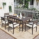 7 Pieces Acacia Wood Outdoor Dining Set with Cushions - Gray - Spacious 70.9" Table - Lawn, Backyard, Garden Deck, Poolside - Outdoor Living
