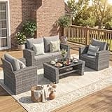 Wisteria Lane Patio Furniture Set, Wicker Outside Outdoor Furniture for All Weather, Patio Sofa with High Backrest Support and Wide Armrest for Backyard, Balcony, Deck, Porch, Light Gray
