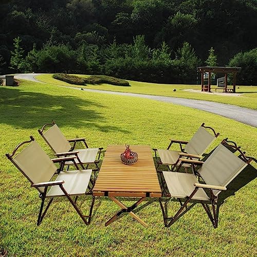 Wooden Folding Dining Set with 4 Chairs, Portable Picnic Table Set for Outdoor Camping and Indoor Kids