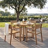 CJLMN 5-Piece Outdoor Dining Set with 4 Acacia Wood Chairs, 47.2-Inch Round Table in Natural Finish - Weather-Resistant Patio Furniture for Gardens and Poolsides