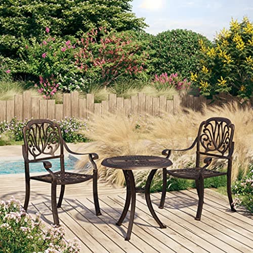 KDFERPRNB 3 Piece Cast Aluminum Bistro Set, Outdoor Patio Furniture with Round Table and 2 Chairs, Bronze Antique Finish for Garden Balcony Porch Deck