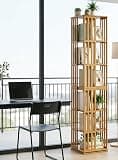 YZFfnte 6-Tier Rotating Bookshelf Tower, 360° Spinning Bamboo Bookcase Floor Stand, Narrow Vertical Wood Storage Organizer Rack for Living Room, Bedroom, Home Office