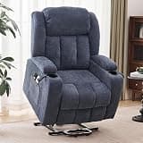 Elderly Electric Lift Recliner Chair with Massage and Heated 2 Side Pockets Cup Holders USB Ports Blue Fabric Recliner Sofa for Living Room Single Seat