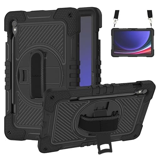 for Samsung Galaxy Tab A8 10.5 inch 2022 Model (SM-X200/X205/X207) Case,Heavy Duty Full-Body Shockproof Protective Case w Rotating Stand, Hand/Shoulder Strap,Black